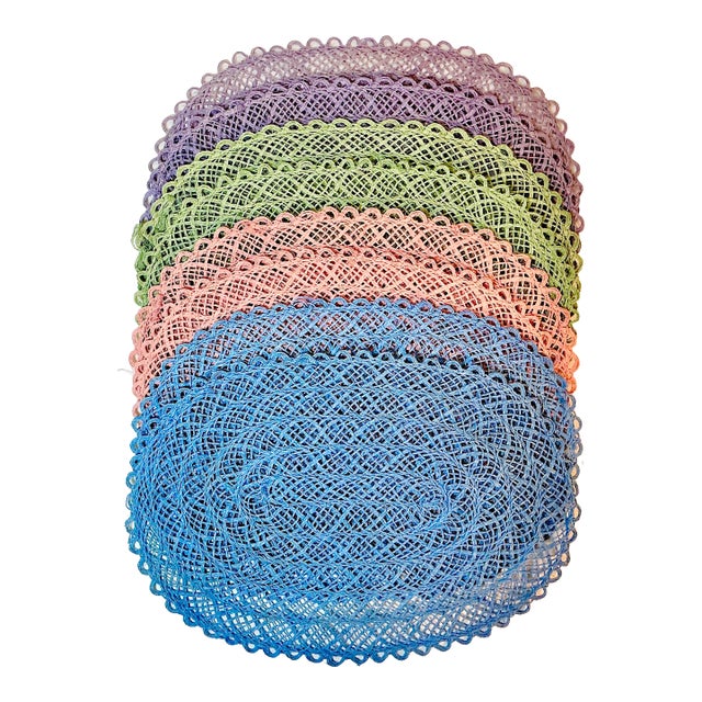 Mid-Century Boho Chic Costal Arts & Crafts Straw Placemats - Set of 8 For Sale