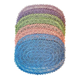 Mid-Century Boho Chic Costal Arts & Crafts Straw Placemats - Set of 8 - Easter For Sale