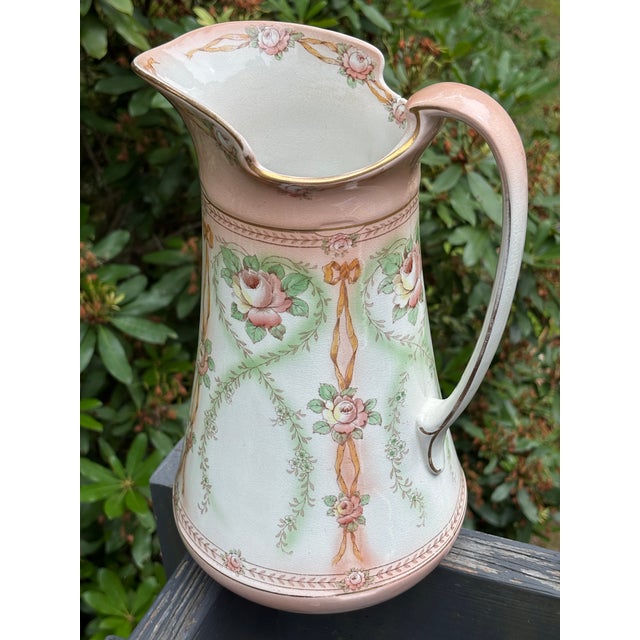 Antique Crown Devon Victorian/Edwardian Art Nouveau Fine English Porcelain Pitcher and Washbowl Set For Sale - Image 10 of 14