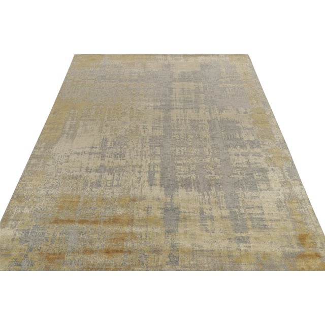 Contemporary Rug & Kilim’s Abstract Rug in Gold and Silver-Gray All Over Streak Pattern For Sale - Image 3 of 7
