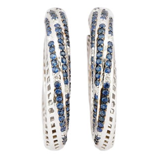 Natural diamond 0.18cts & blue sapphire 1.48 earring in 18k gold For Sale