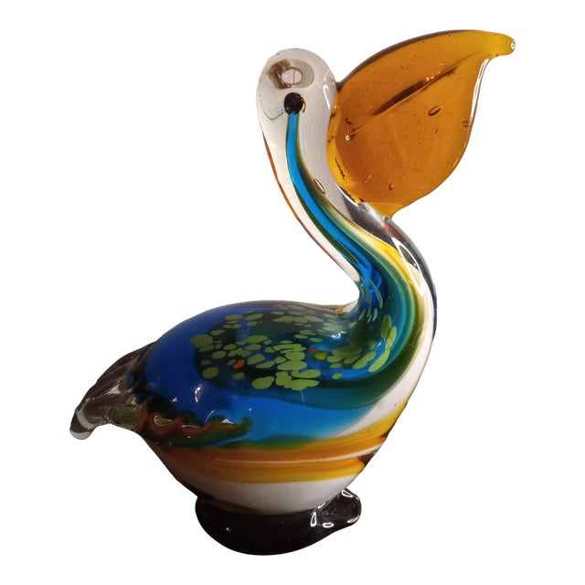 Vintage Multicolor Art Glass Duck Figurine For Sale