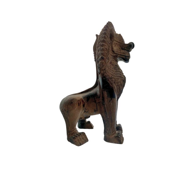 Late 20th Century Foo Dog Statue Large Metal Chinese Guardian Lion Vintage Oriental Decor For Sale - Image 4 of 8