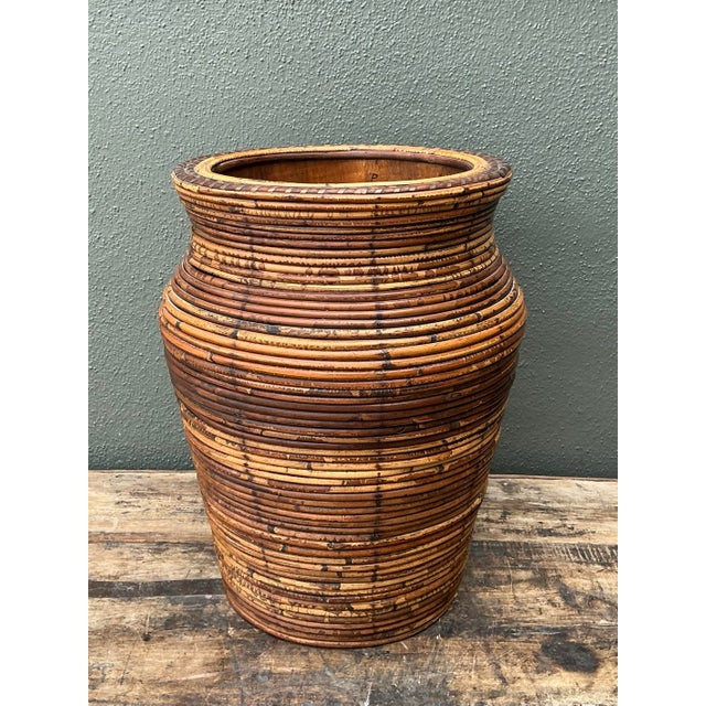 Brown Vintage Coiled Pencil Reed Floor Vase For Sale - Image 8 of 12