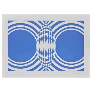 Victor Debach, Blue Composition, Screen Print, 1970s For Sale