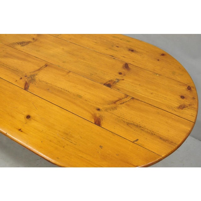 Wood Vintage French Country Oval Pine Wood 78" Baluster Leg Farmhouse Dining Table For Sale - Image 7 of 18