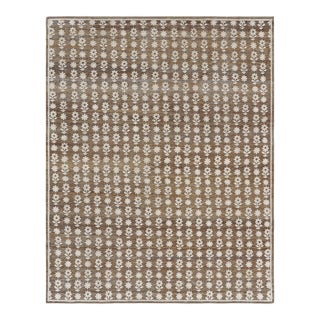 Rug & Kilim’s Modern Block Print Rug in Brown with White Floral Patterns - 5x8 For Sale