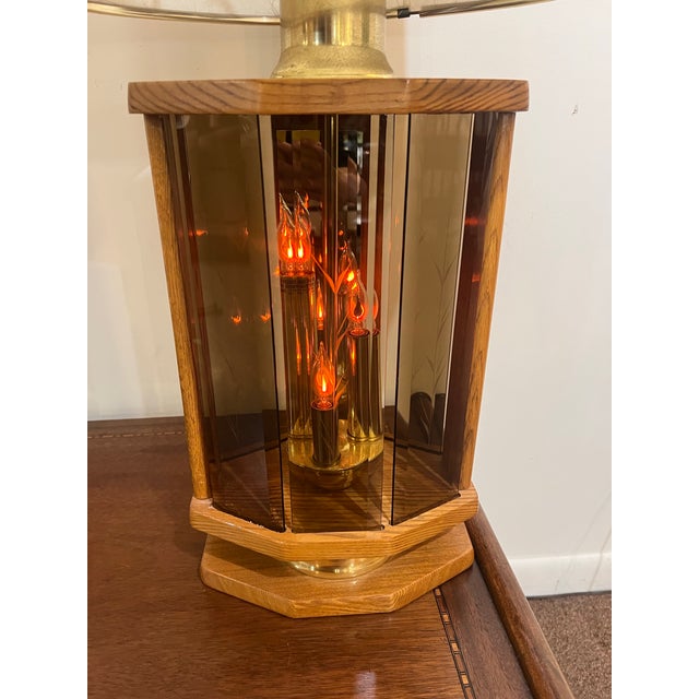 Wood 1960s Mid Century Modern Amber Glass Flickering Lamp Set of Two With Shades - a Pair For Sale - Image 7 of 10