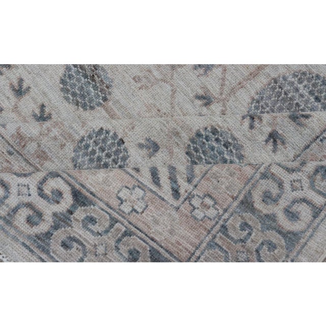Modern Tribal Khotan Rug in Shades of Cream, Tan, and Light Teal For Sale - Image 11 of 13