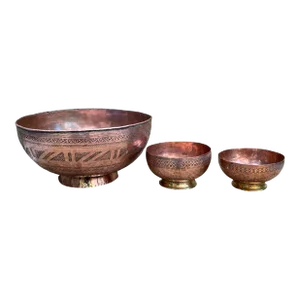 Vintage Indian Hand-Made Copper Bowls, Set/3