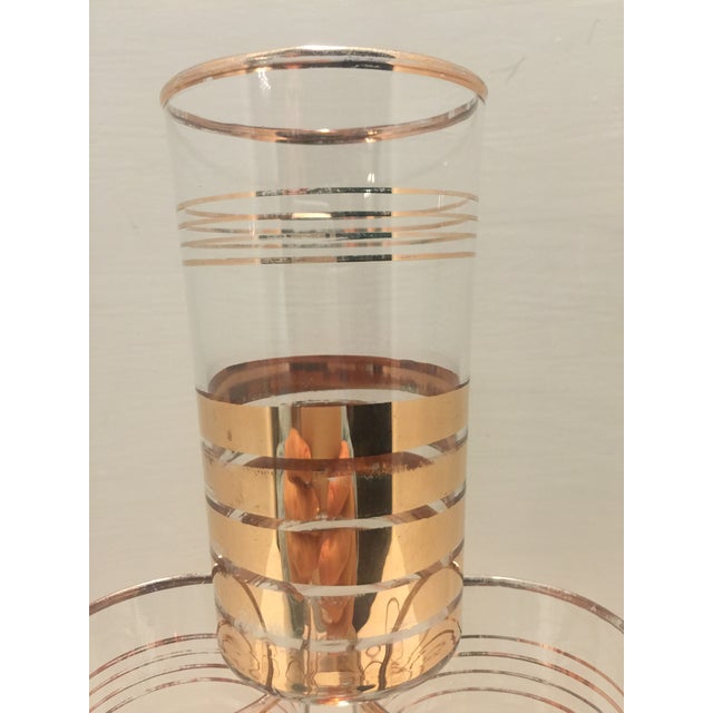 MidCentury 22k Gold Striped Glasses and Pitcher Set of 8 Chairish