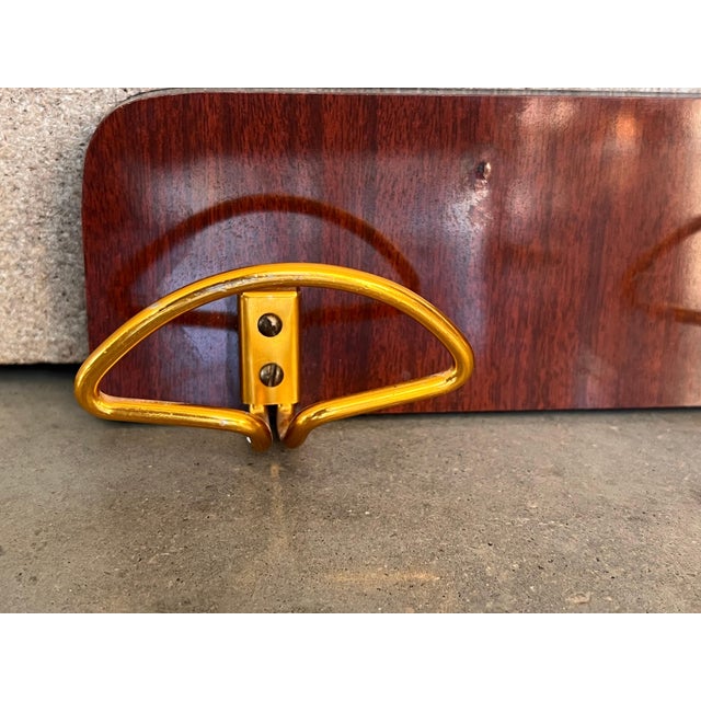 Italian, Mid-Century Modern Wood and Brass Wall Coat Hanger, 1960s For Sale - Image 4 of 18