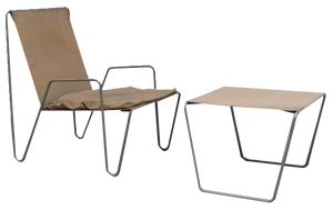 Set of Early Bachelor Chair with Ottoman by Verner Panton for Fritz Hansen, 1950s
