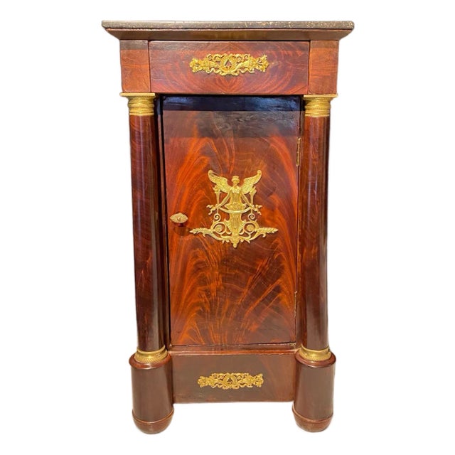 French Empire Nightstand or Side Table With Marble Top and Ormolu Mounts For Sale
