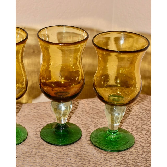 1980s 1980s Hand Blown Amber Glass Barware, Stemware, Made in Mexico- Set of 4 For Sale - Image 5 of 9