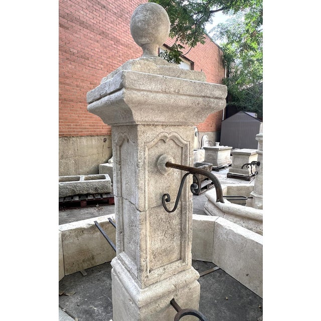 Metal Le Louvre Carved Limestone Center Fountain From the South of France For Sale - Image 7 of 14