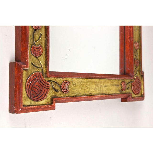 Glass Art Nouveau Gilt and Red Wall Mirror with Floral Carvings, 1900s For Sale - Image 7 of 17