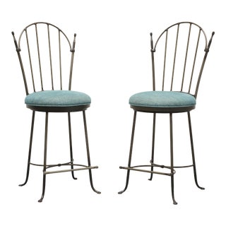 Charleston Forge Wrought Iron Shaker Arch Counter Height Swivel Stools - Pair For Sale