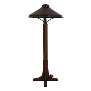 Warren Hile Mission Oak Tall Floor Lamp W. Micah Shade For Sale