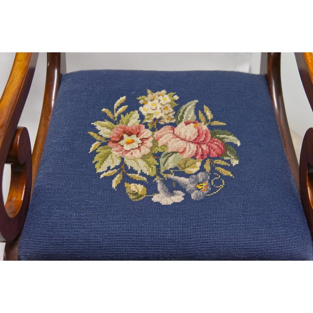 Mahogany Finish Dining Chairs With Floral Needlepoint Seats Set of 4 For Sale - Image 11 of 12