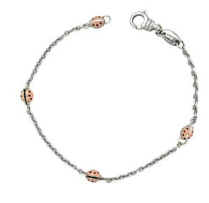 Aaron Basha Pink Enamel Ladybug 18k White Gold Bracelet