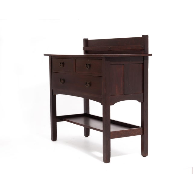 1910s Stickley Brothers Sideboard Server Copper Hardware Mission Oak Art & Crafts Craftsman For Sale - Image 5 of 17
