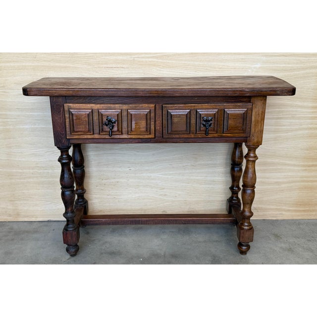 Spanish Console Table with Two Carved Drawers, 1940s For Sale - Image 16 of 18