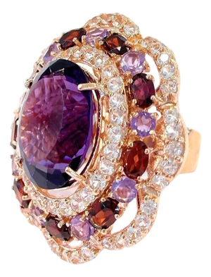Bochic "Flamenco" Vintage Amethyst & Fancy Multi Gem Ring 18K Gold & Silver