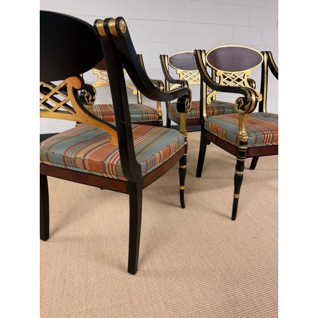 1980s Set of 4 Extraordinary Hand Carved, Lacquered and Guilded Arm Chairs From John Widdicomb For Sale In Cleveland - Image 6 of 12