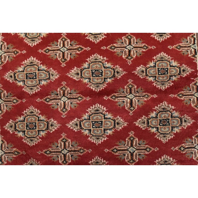 Red Bokhara Jaldar Rug 3′ X 5’3” Red Wool Tribal Hand-Knotted Oriental Carpet For Sale - Image 8 of 12
