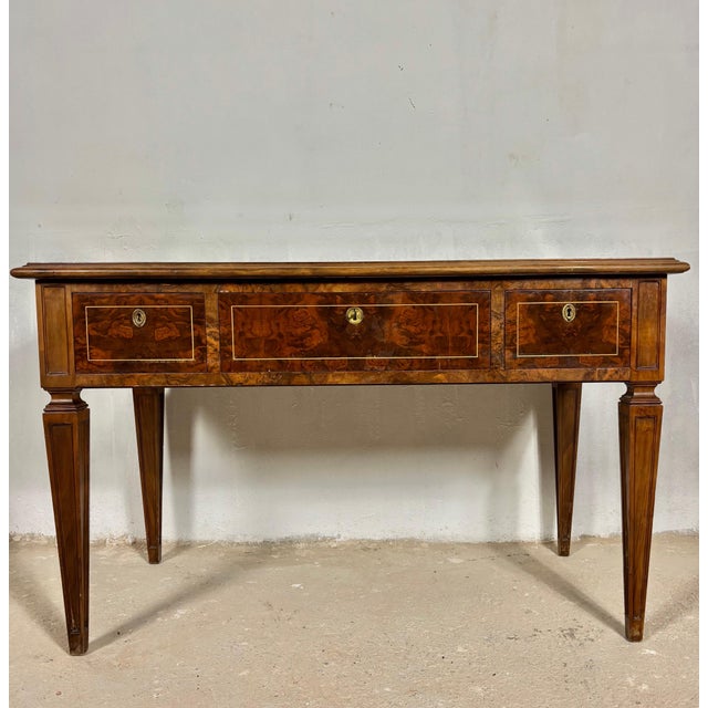 1920s French Louis XVI Style Walnut Writing Desk with Leather Top, Early 20th Century For Sale - Image 5 of 8