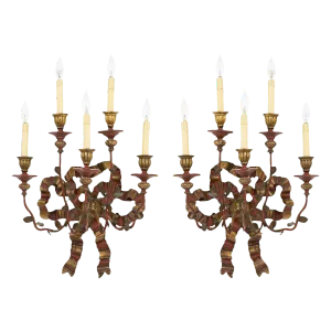 Vintage Painted & Giltwood Bow Sconces - A Pair