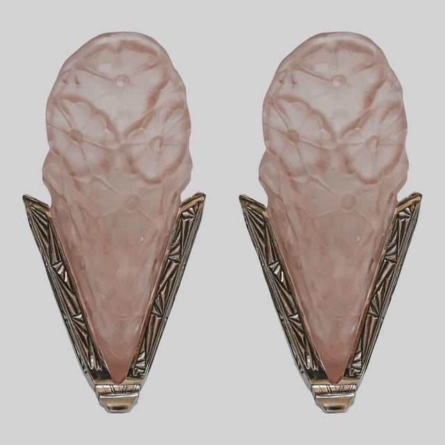 Metal French Art Deco Wall Sconces by Degue 1930 France - A Pair For Sale - Image 7 of 9