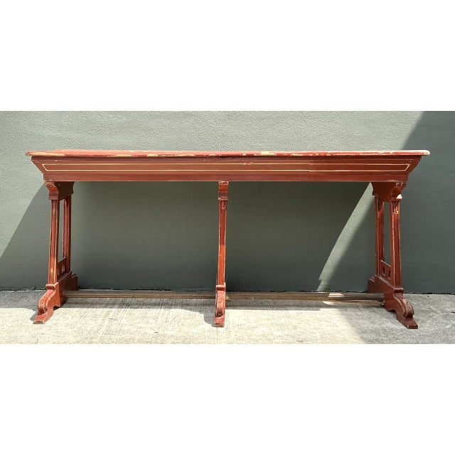 Vintage Rustic Red Wood Console Table For Sale - Image 4 of 12