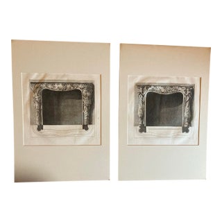 Authentic 19th Century Pair of Matted Black and White Engravings of Fireplace Mantels. For Sale