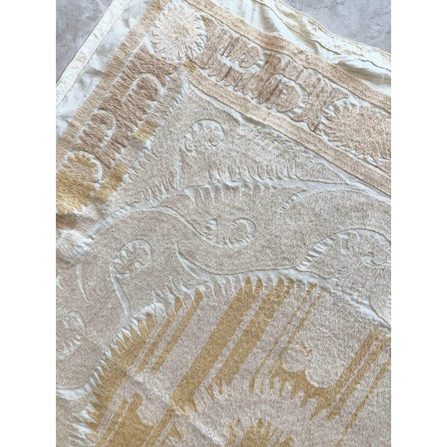 Textile Neutral Tan Central Asian Suzani Wall Hanging For Sale - Image 7 of 9