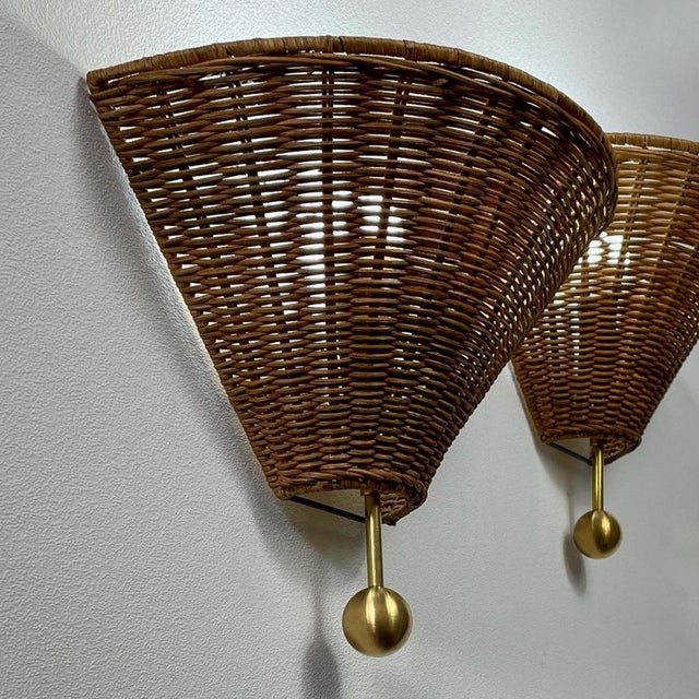 Mid-Century Rattan and Brass Wall Lights, Austria, 1960s, Set of 2 For Sale - Image 15 of 17