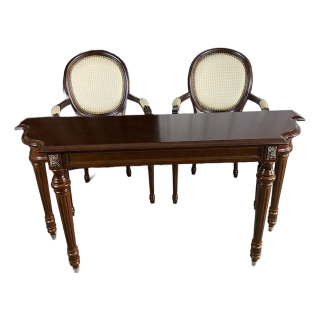 Late 20th Century The Executive’s Alcove: Neoclassical Writing Console & Medallion Armchair Suite — 3 Pieces For Sale