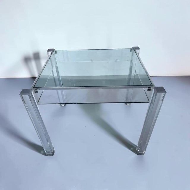 Metal Mid-Century Modern Lucite and Glass Side Table For Sale - Image 7 of 9
