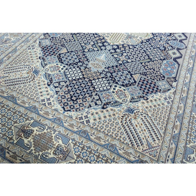 Blue Hand-Knotted Nain 9la Oriental Rug with Silk For Sale - Image 8 of 14