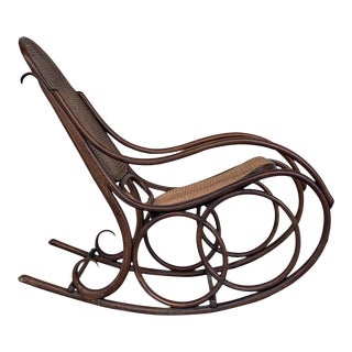Midcentury Rattan Rocking Chair in the Thonet Style For Sale