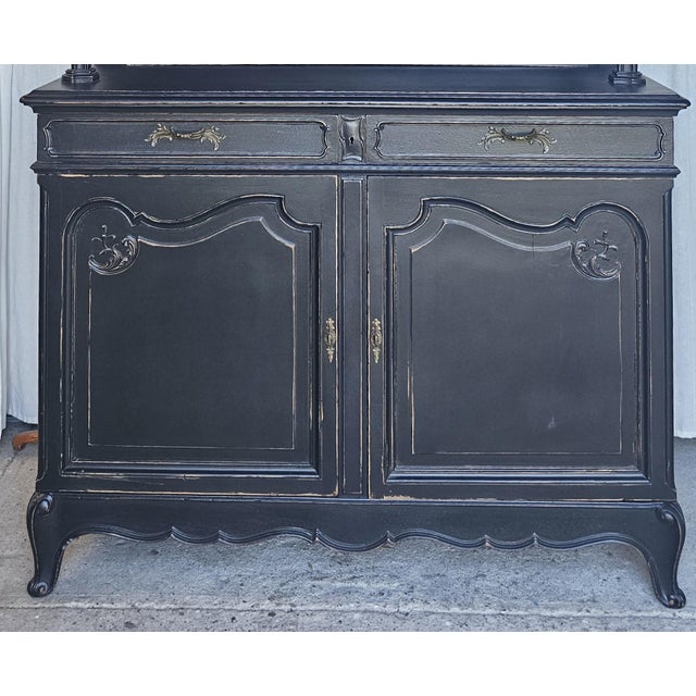 Antique French Cabinet, Distressed Black, Rococo Style, Buffet Cabinet Deux Corps, For Sale - Image 13 of 18