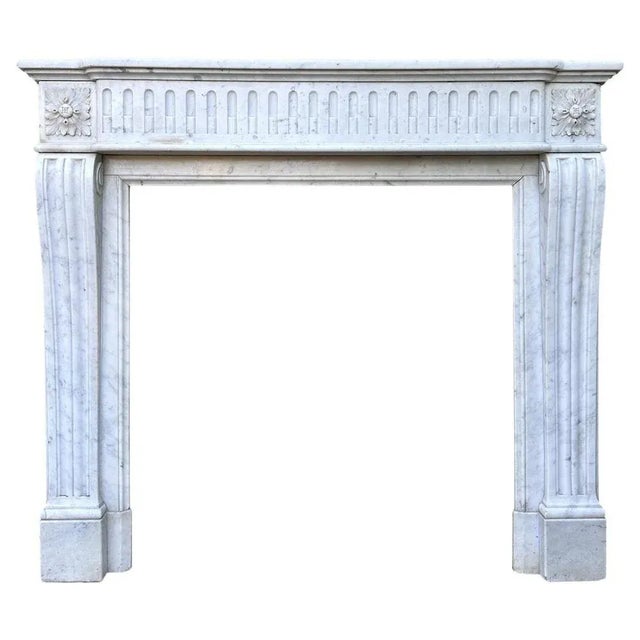 Louis XVI French Carrara Marble Fireplace Mantel, 1890s For Sale - Image 6 of 6