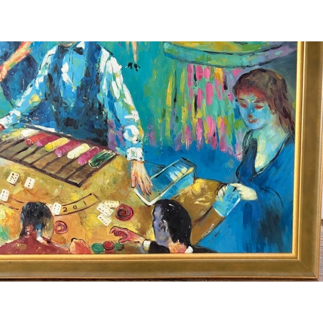 Wood LeRoy Neiman High Stakes Blackjack Vegas Painting on Canvas, American For Sale - Image 7 of 8