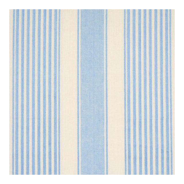 Sample - Schumacher Summerville Linen Stripe Fabric in Sky For Sale