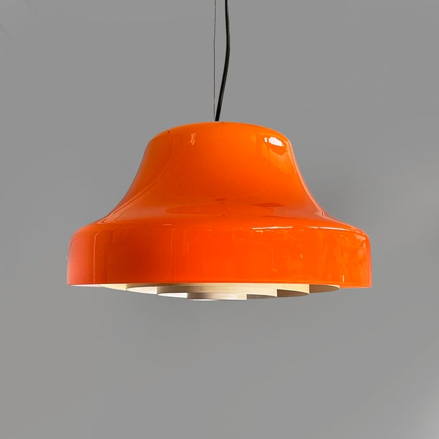 Mid-Century Modern Mid-Century Modern Italian Pendant in Orange Glass and White Metal, 1970s For Sale - Image 3 of 16
