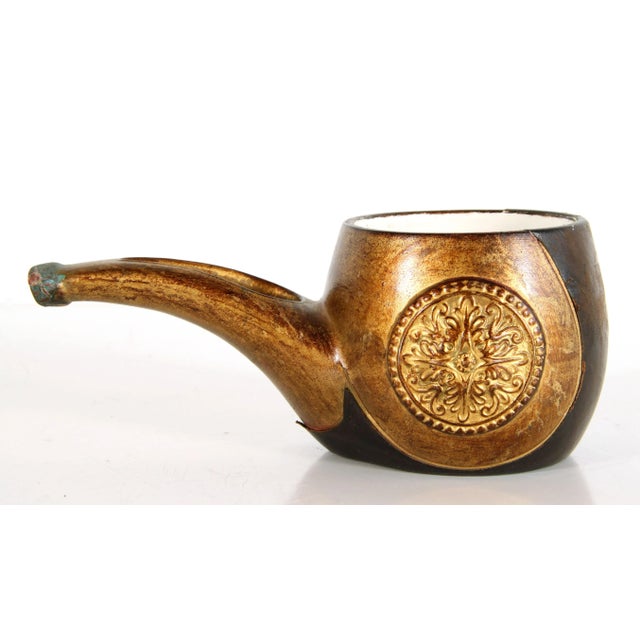Animal Skin Vintage Mid Century Italian Leather & Ceramic Pipe Form Cachepot Planter For Sale - Image 7 of 7