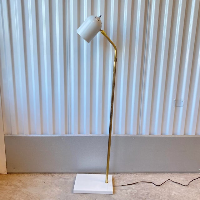 Mid-Century Ward White Lacquered and Brass Pharmacy Adjustable Floor Lamp For Sale - Image 13 of 13