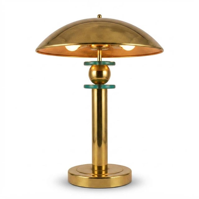 Brass Mushroom Table Lamp with Glass Ring Details, 1990s For Sale - Image 10 of 10