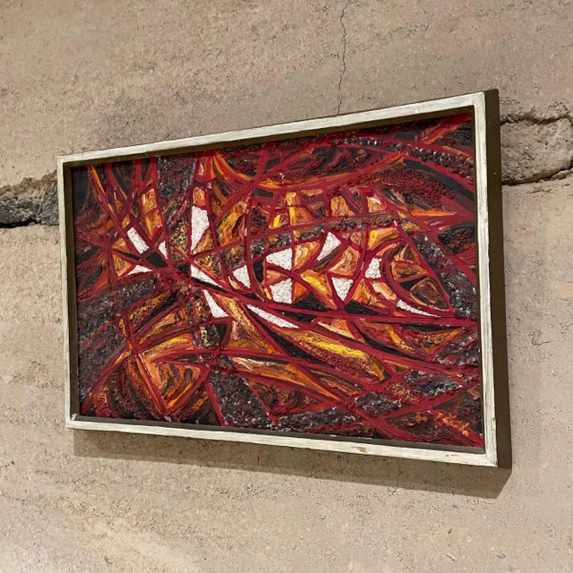1960s Modern Abstract Oil Painting, Fire Red, Signed, 1966, 19x13 in Mid-Century For Sale - Image 5 of 15